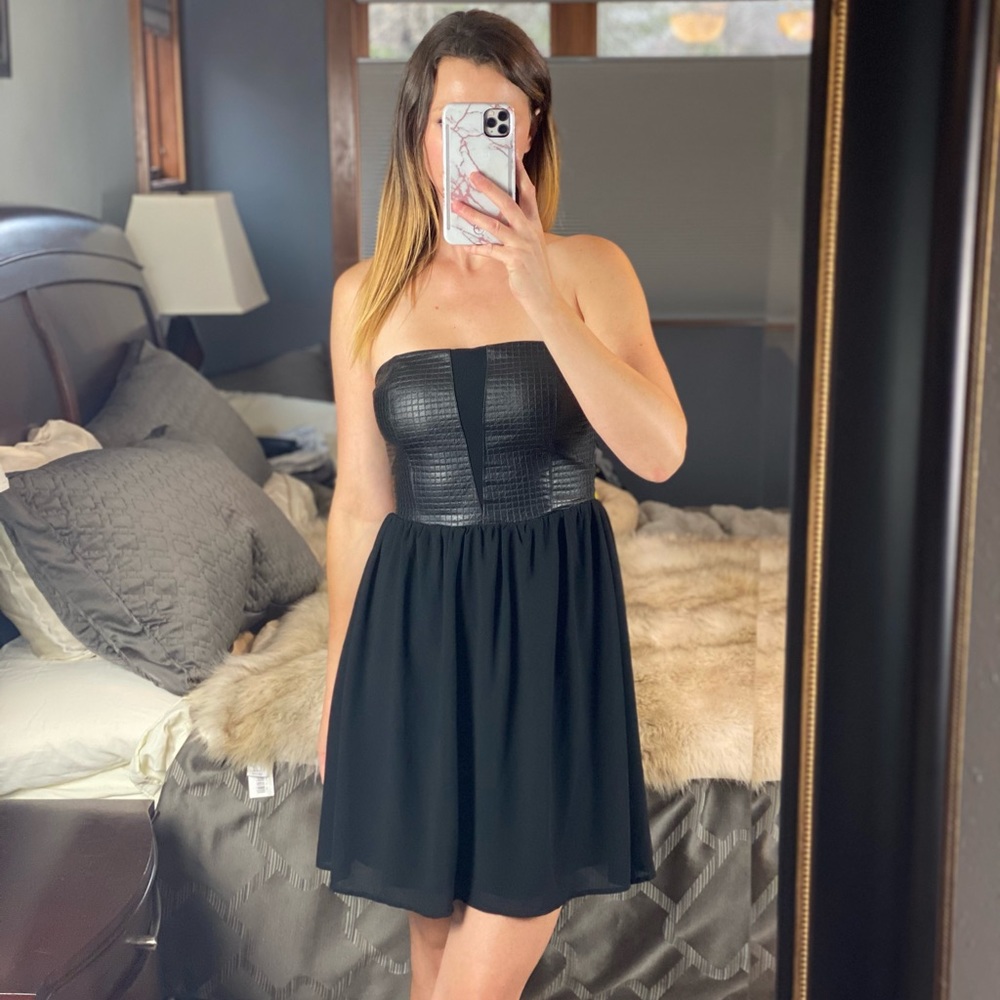 Ya Los Angeles A-Line Faux Leather Mini Dress, Small